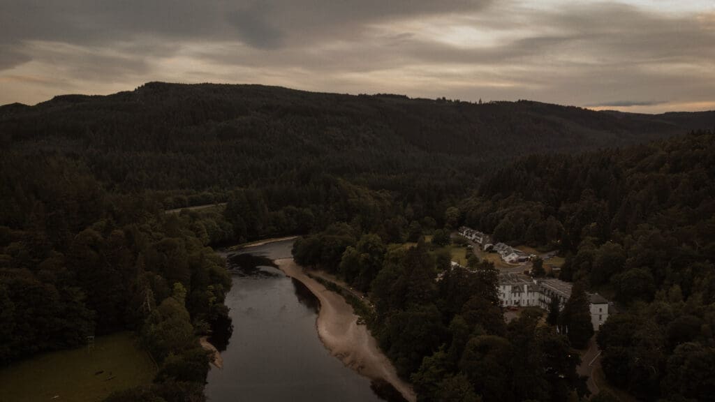 Scotland wedding, Dunkeld House Hotel at Sunset