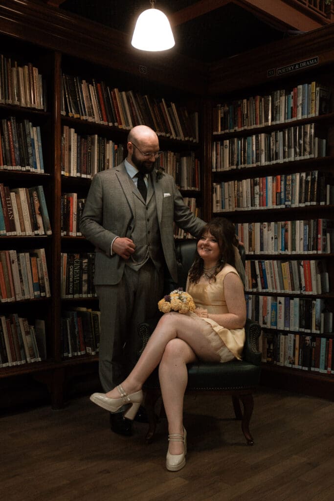 Couples wedding portraits at The Leeds Library Wedding Venue