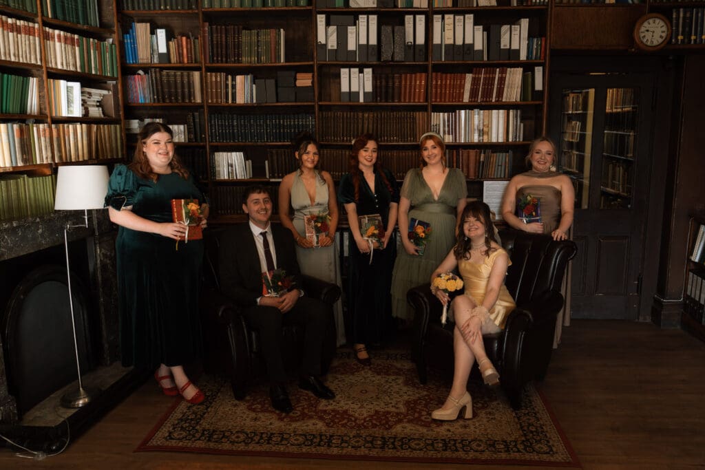 Bridal party portraits at The Leeds Library